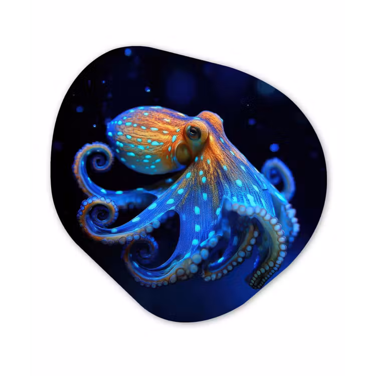 Organisch schilderij - Glas - Octopus - Stippen - Blauw - Zee — 1
