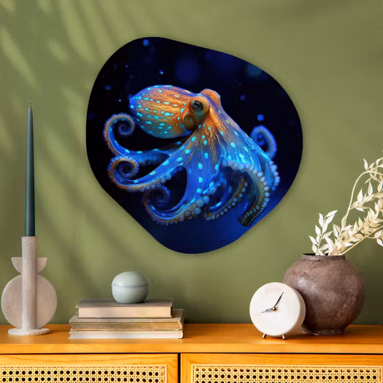 Organisch schilderij - Glas - Octopus - Stippen - Blauw - Zee — 2