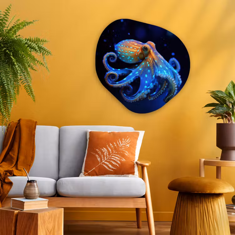 Organisch schilderij - Glas - Octopus - Stippen - Blauw - Zee — 3