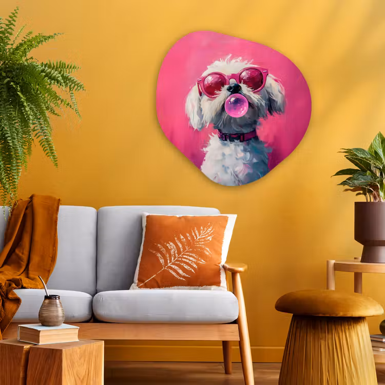 Organisch schilderij - Glas - Pink - Hond - Bubbel — 3