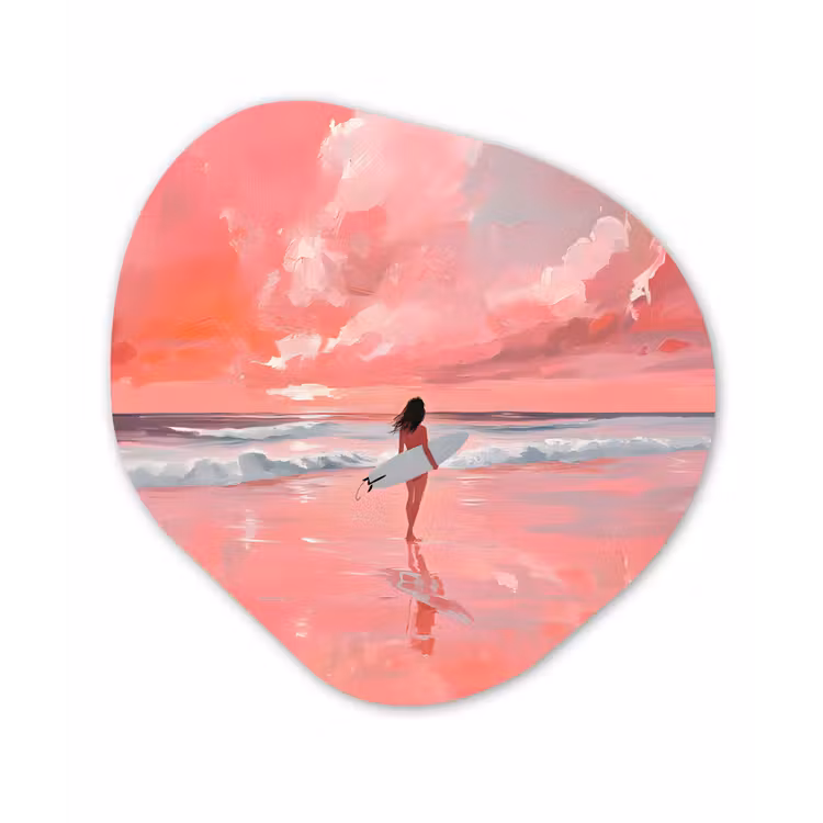 Organisch schilderij - Glas - Roze - Surfen - Zee — 1
