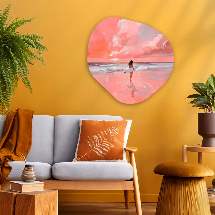 Organisch schilderij - Glas - Roze - Surfen - Zee — 3