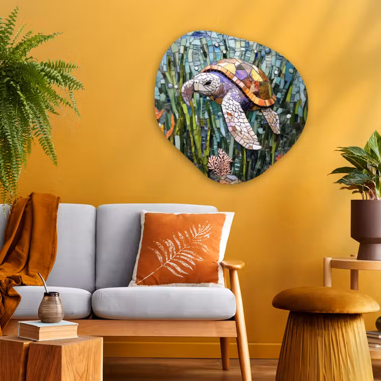 Organisch schilderij - Glas - Schildpad - Zeewier - Mozaïek — 3