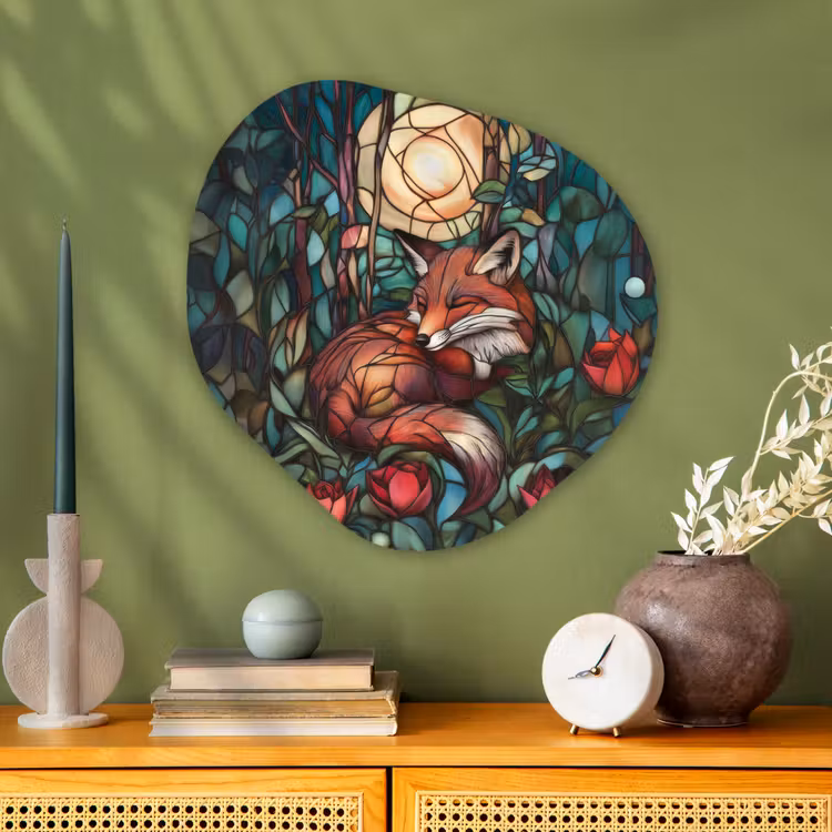 Organisch schilderij - Glas - Vos - Mozaïek - Bos - Maan — 2