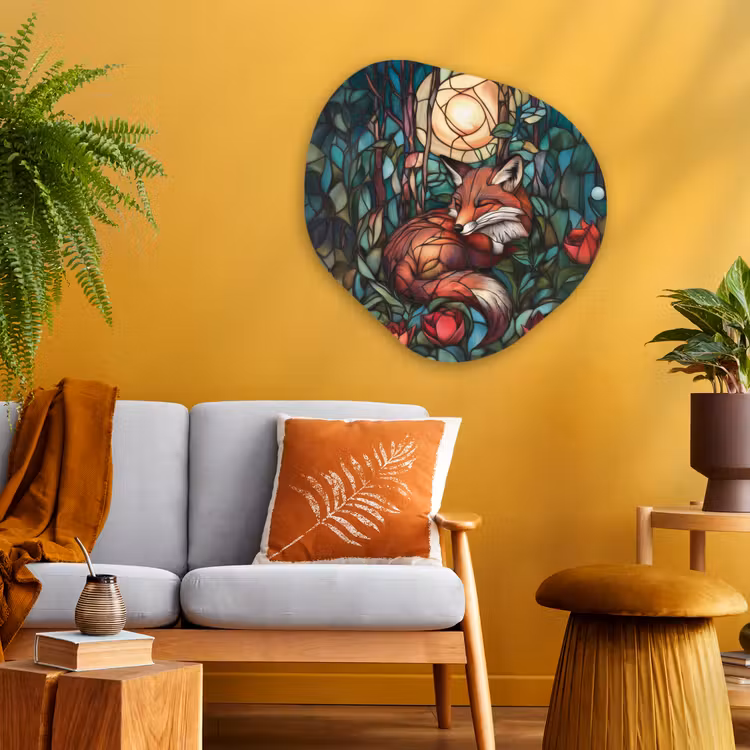 Organisch schilderij - Glas - Vos - Mozaïek - Bos - Maan — 3
