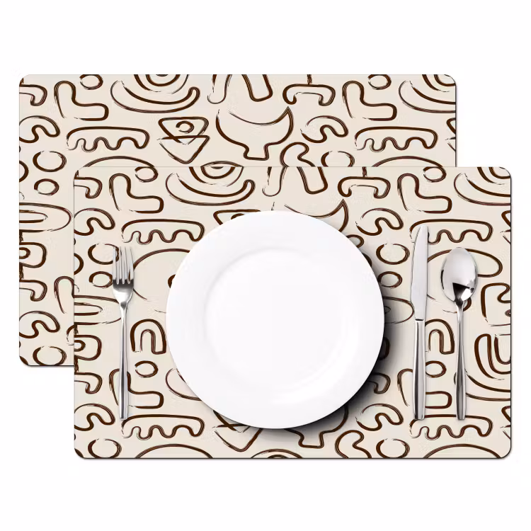 Placemat - 6 stuks - Abstract - Beige - Patroon - Donkerbruin — 2