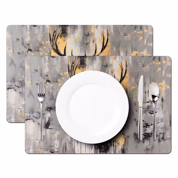 Placemat - 6 stuks - Abstract - Hert - Gewei - Goud — 2