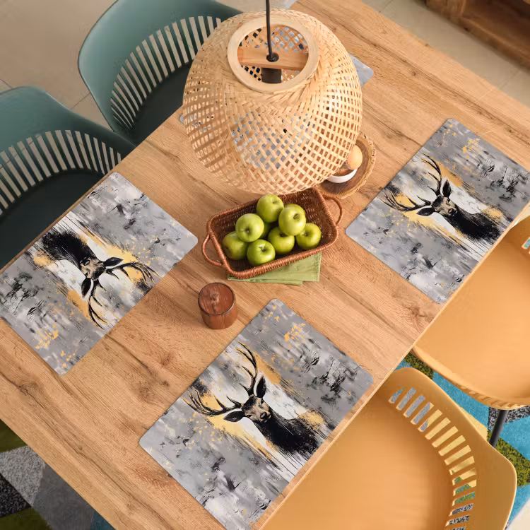 Placemat - 6 stuks - Abstract - Hert - Gewei - Goud — 6