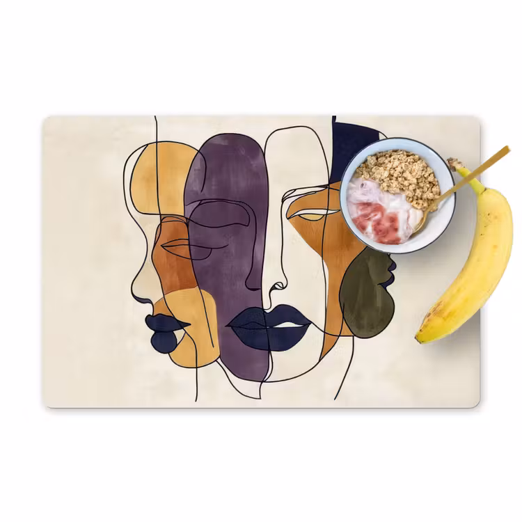 Placemat - 6 stuks - Abstract - Overlappende gezichten - Paars - Donkergroen — 1