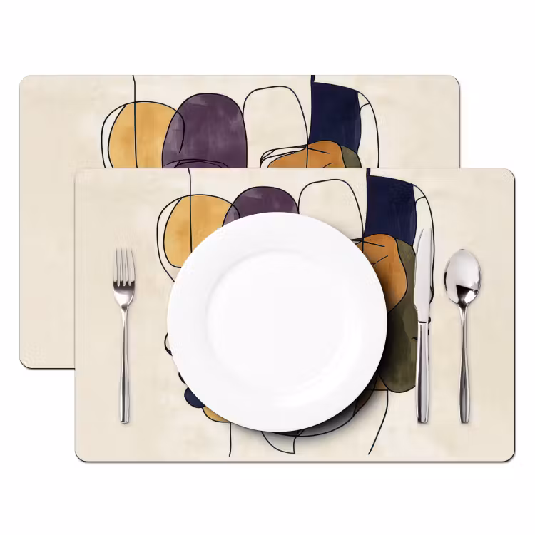 Placemat - 6 stuks - Abstract - Overlappende gezichten - Paars - Donkergroen — 2