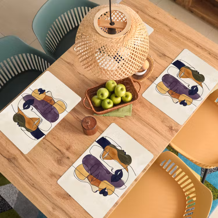 Placemat - 6 stuks - Abstract - Overlappende gezichten - Paars - Donkergroen — 6