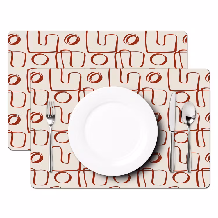 Placemat - 6 stuks - Abstract - Patroon - Beige - Rood — 2