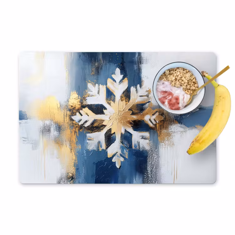 Placemat - 6 stuks - Abstract - Winter - Sneeuwvlok - Sneeuw - Goud — 1