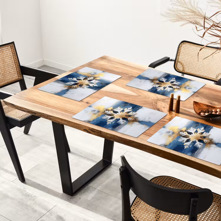 Placemat - 6 stuks - Abstract - Winter - Sneeuwvlok - Sneeuw - Goud — 5