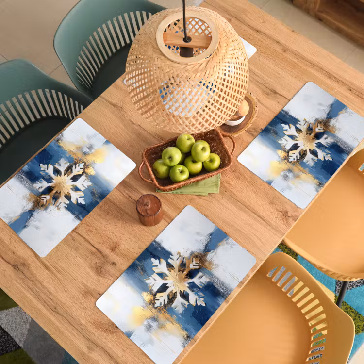 Placemat - 6 stuks - Abstract - Winter - Sneeuwvlok - Sneeuw - Goud — 6