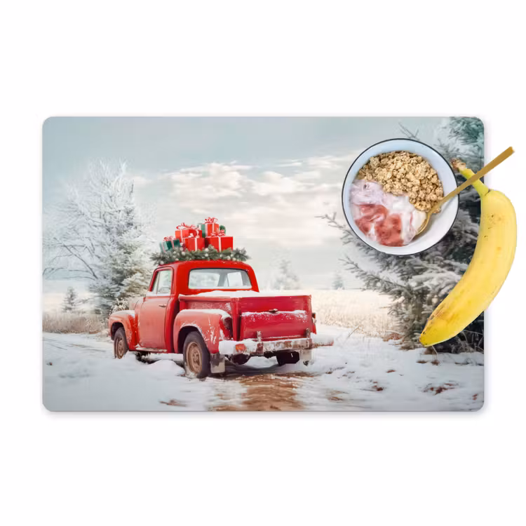 Placemat - 6 stuks - Auto - Rood - Cadeaus - Winter - Sneeuw - Kerst — 1