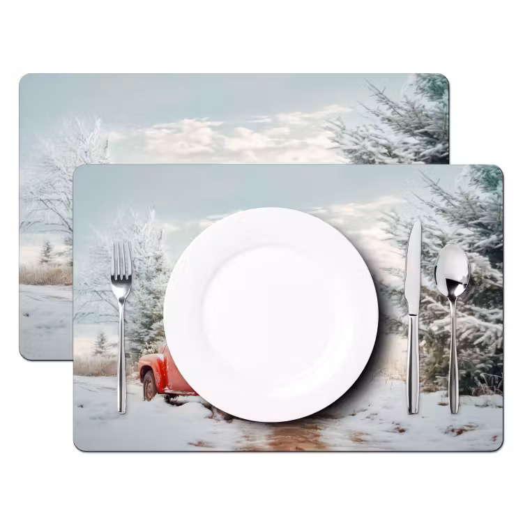Placemat - 6 stuks - Auto - Rood - Cadeaus - Winter - Sneeuw - Kerst — 2