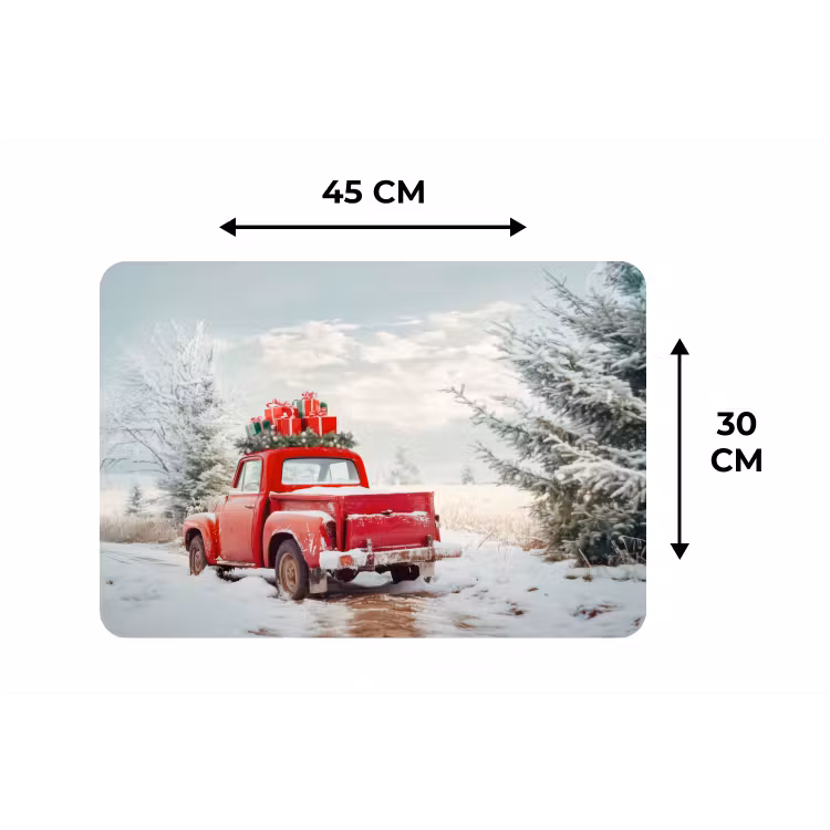 Placemat - 6 stuks - Auto - Rood - Cadeaus - Winter - Sneeuw - Kerst — 3