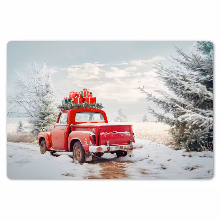 Placemat - 6 stuks - Auto - Rood - Cadeaus - Winter - Sneeuw - Kerst — 7