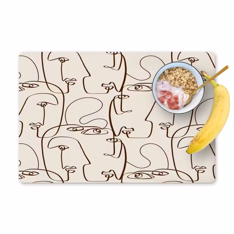 Placemat - 6 stuks - Beige - Gezicht - Lijnen - Bruin — 1