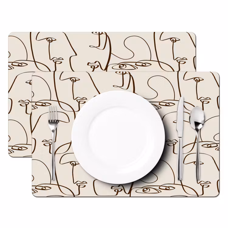 Placemat - 6 stuks - Beige - Gezicht - Lijnen - Bruin — 2