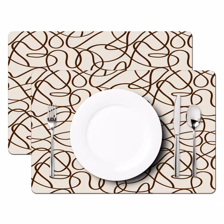 Placemat - 6 stuks - Beige - Lijnen - Donkerbruin — 2