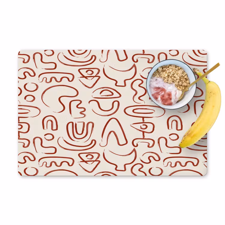 Placemat - 6 stuks - Beige - Vormen - Rood - Patroon — 1