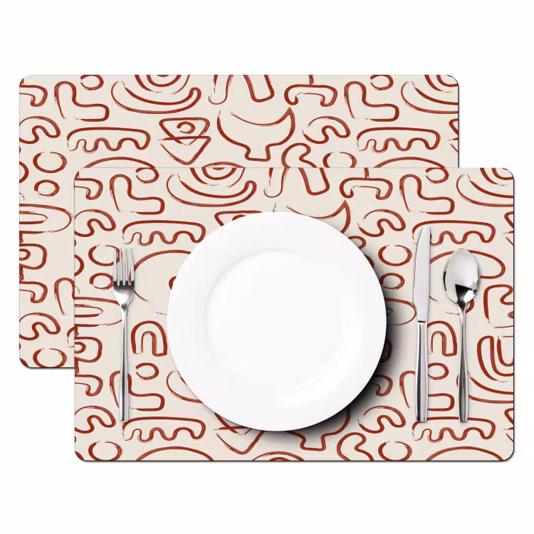 Placemat - 6 stuks - Beige - Vormen - Rood - Patroon — 2