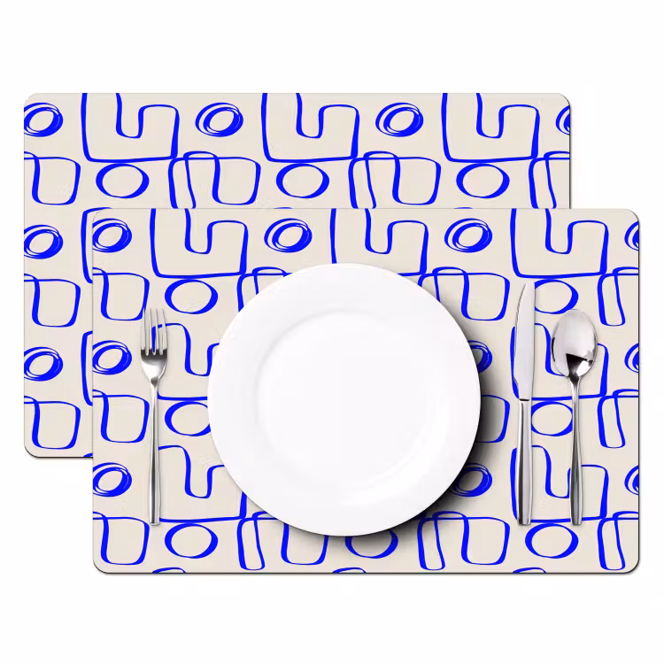 Placemat - 6 stuks - Blauw - Patroon - Beige - Abstract — 2