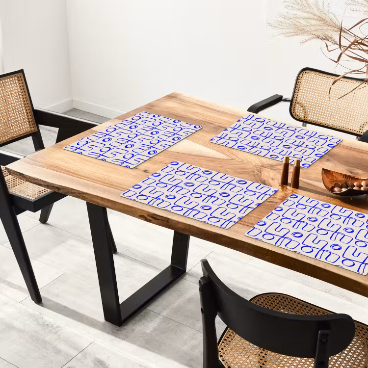 Placemat - 6 stuks - Blauw - Patroon - Beige - Abstract — 5