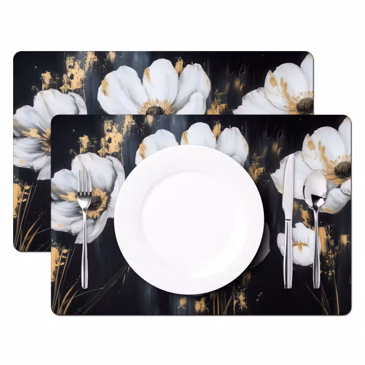 Placemat - 6 stuks - Bloemen - Wit - Abstract — 2