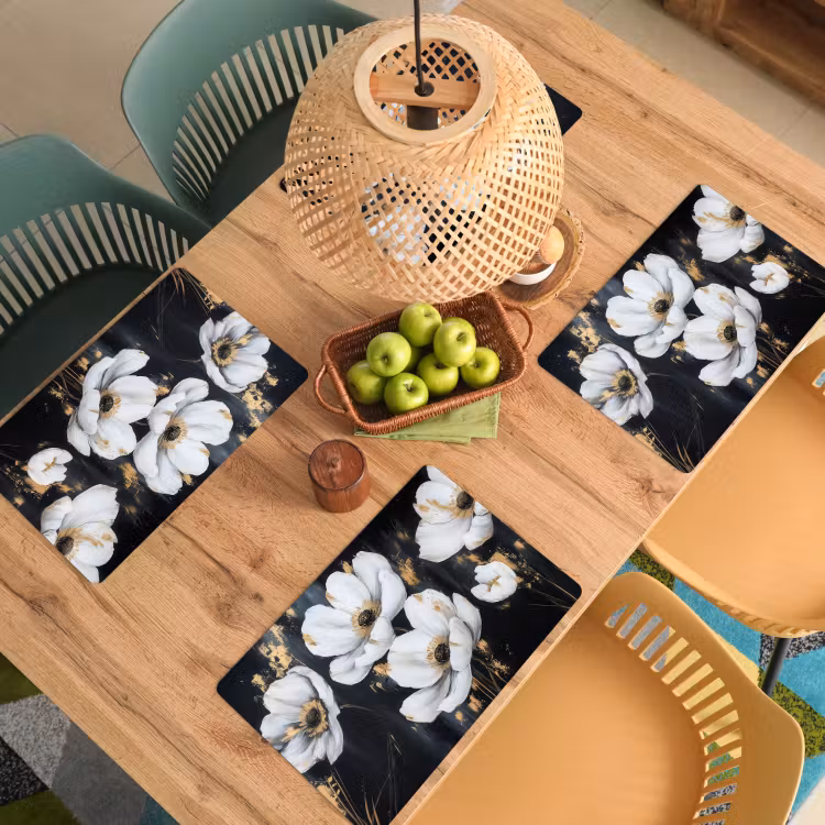 Placemat - 6 stuks - Bloemen - Wit - Abstract — 6