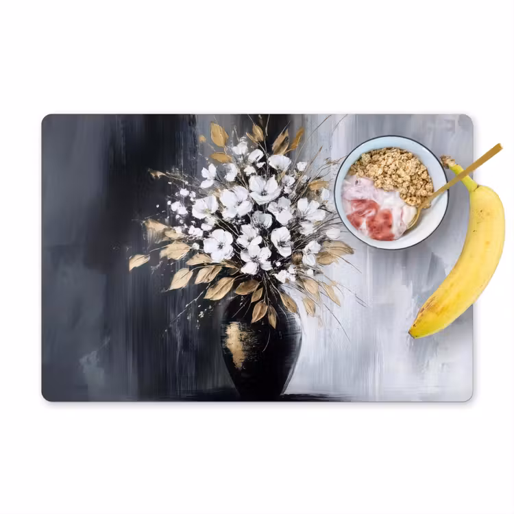Placemat - 6 stuks - Bloemen - Wit - Vaas - Abstract — 1