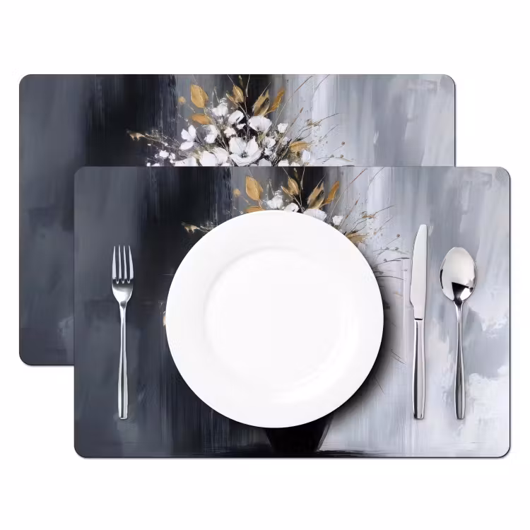 Placemat - 6 stuks - Bloemen - Wit - Vaas - Abstract — 2