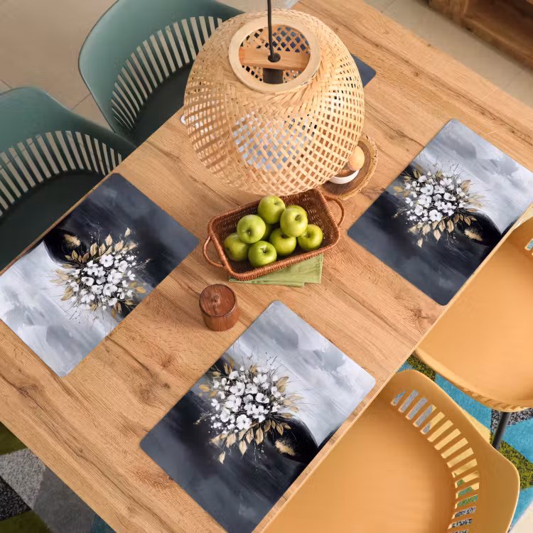 Placemat - 6 stuks - Bloemen - Wit - Vaas - Abstract — 6