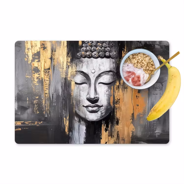 Placemat - 6 stuks - Boedhha - Penseelstreken - Goud - Abstract — 1