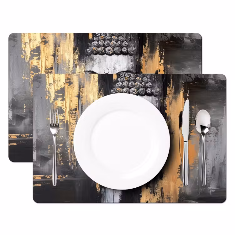 Placemat - 6 stuks - Boedhha - Penseelstreken - Goud - Abstract — 2