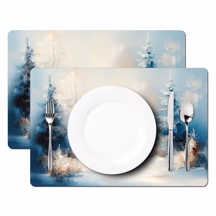 Placemat - 6 stuks - Bos - Winter - Natuur - Abstract - Sneeuw — 2