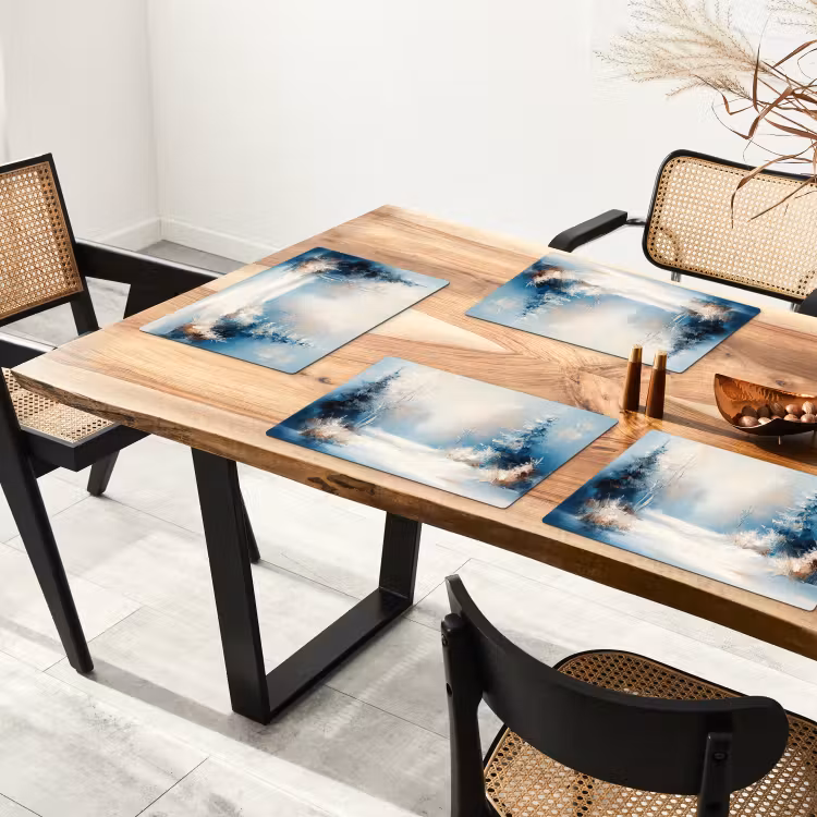 Placemat - 6 stuks - Bos - Winter - Natuur - Abstract - Sneeuw — 5