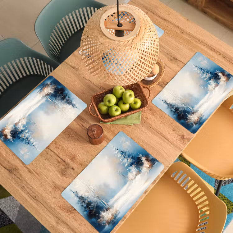 Placemat - 6 stuks - Bos - Winter - Natuur - Abstract - Sneeuw — 6