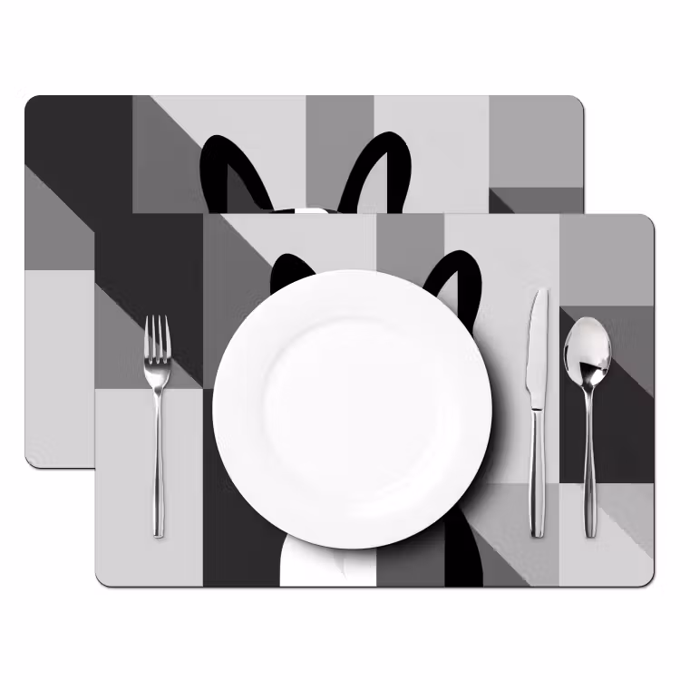 Placemat - 6 stuks - Buldog - Zwart - Abstract - Vlakken — 2