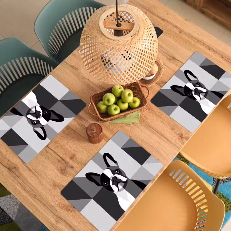Placemat - 6 stuks - Buldog - Zwart - Abstract - Vlakken — 6
