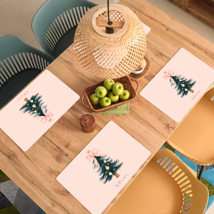 Placemat - 6 stuks - Christmas Season - Kerst - Kerstboom - Roze — 6