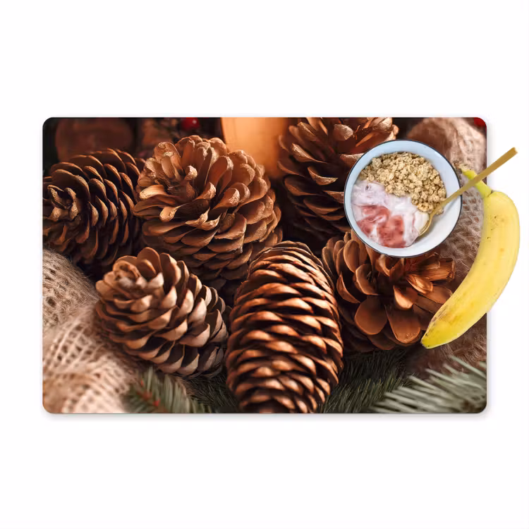 Placemat - 6 stuks - Dennenappels - Boom - Winter - Natuur - Bruin — 1