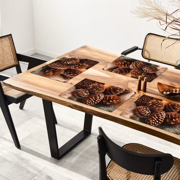 Placemat - 6 stuks - Dennenappels - Boom - Winter - Natuur - Bruin — 5