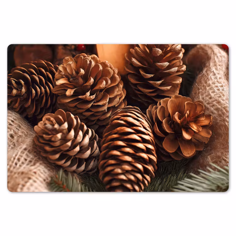 Placemat - 6 stuks - Dennenappels - Boom - Winter - Natuur - Bruin — 7