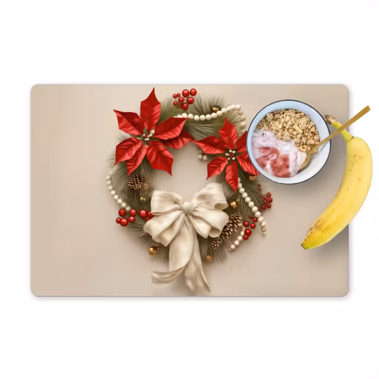 Placemat - 6 stuks - Deurkrans - Strik - Kerst - Rood - Groen — 1