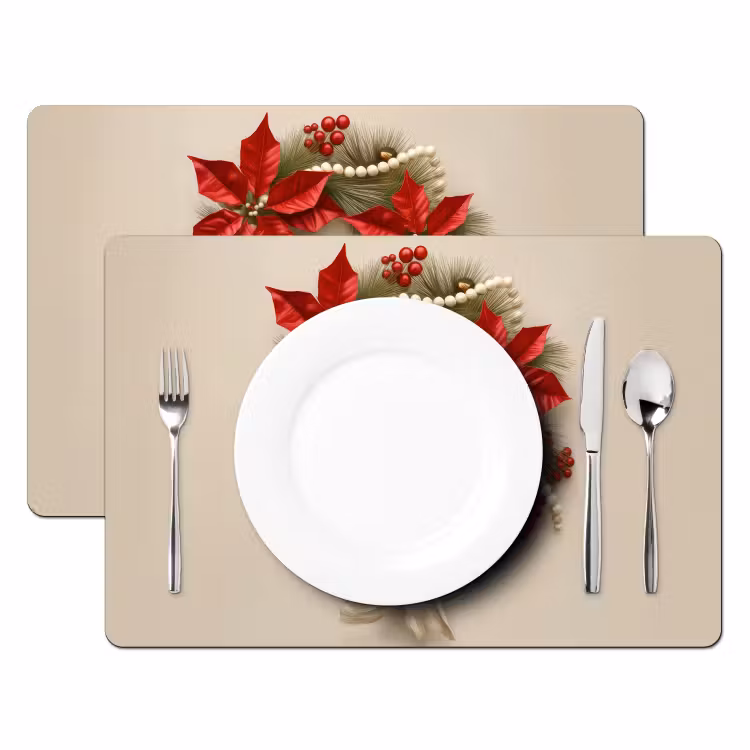 Placemat - 6 stuks - Deurkrans - Strik - Kerst - Rood - Groen — 2