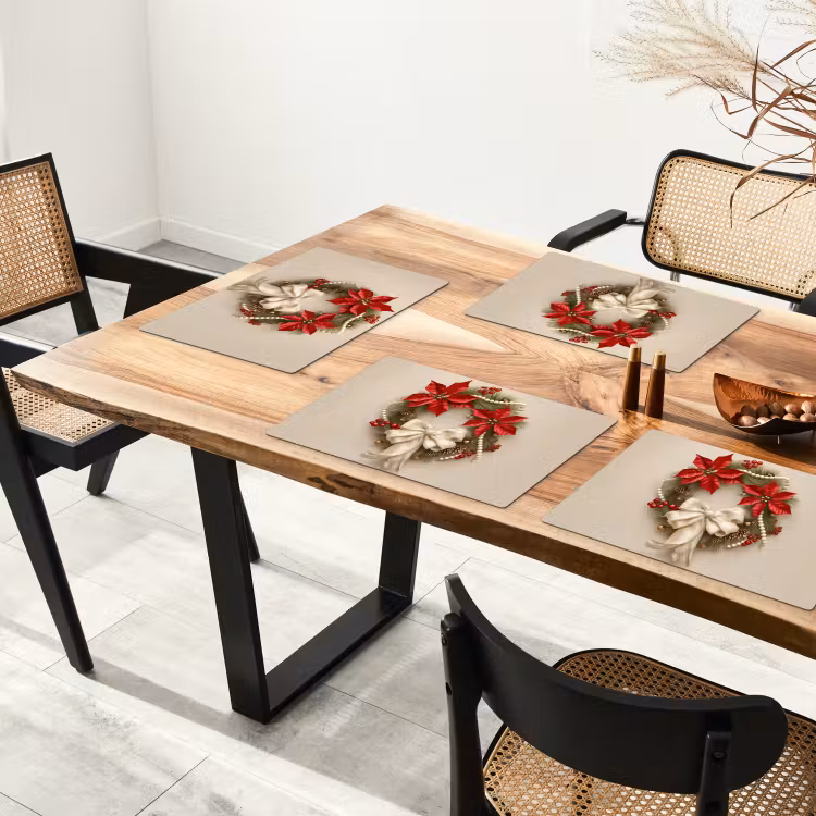 Placemat - 6 stuks - Deurkrans - Strik - Kerst - Rood - Groen — 5