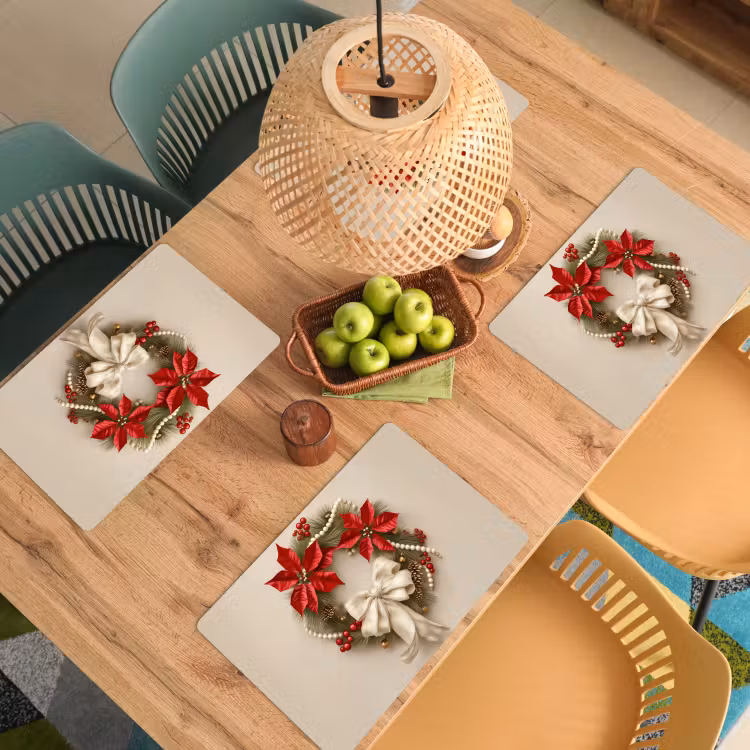 Placemat - 6 stuks - Deurkrans - Strik - Kerst - Rood - Groen — 6